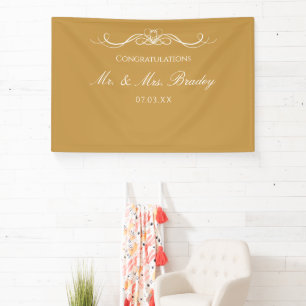 Mr and Mrs Elegant Script Gold Wedding Backdrop Banner