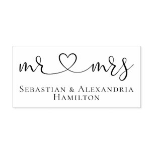 Mr And Mrs Elegant Scroll Heart Text Rubber Stamp