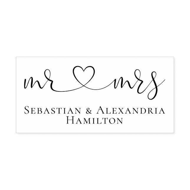 Mr And Mrs Elegant Scroll Heart Text Rubber Stamp (Imprint)