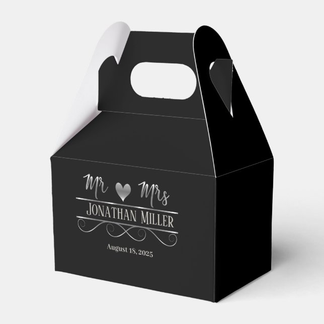 Mr and Mrs. Elegant Silver  Heart Favour Box (Front Side)