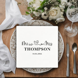 Mr and Mrs Elegant Simple Black & White Napkin
