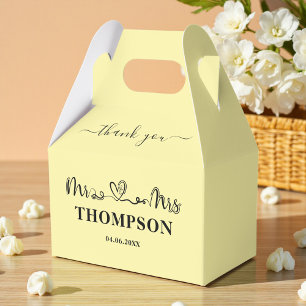 Mr and Mrs Elegant Simple Pale Yellow Favour Box