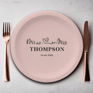 Mr and Mrs Elegant Simple   Rose Gold Paper Plate