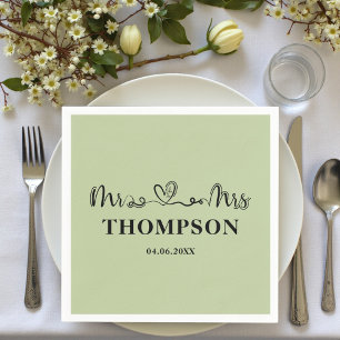 Mr and Mrs Elegant Simple Sage Green Napkin