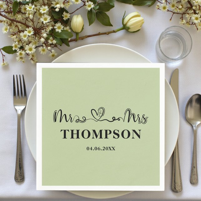 Mr and Mrs Elegant Simple | Sage Green Napkin (Creator Uploaded)