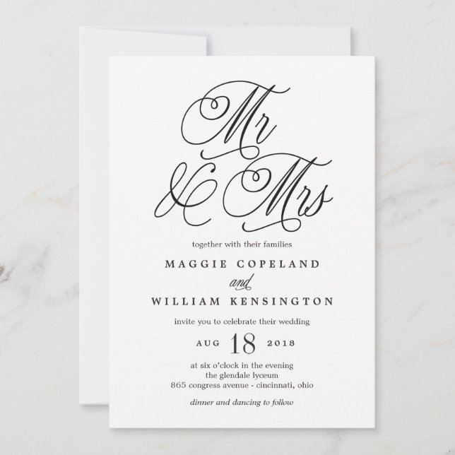 Mr and Mrs Elegant Wedding Invitation (Front)