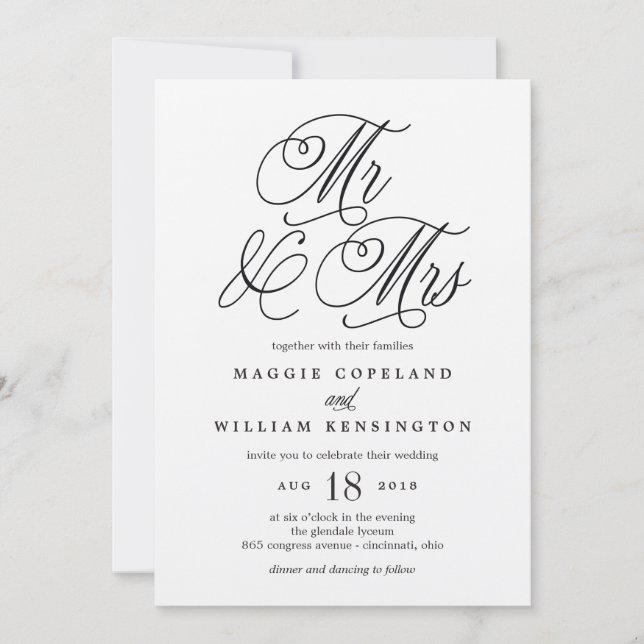 Mr and Mrs Elegant Wedding Invitation Kraft (Front)