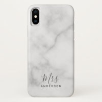 Mr and Mrs | Elegant White Marble Modern Script