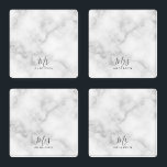 Mr and Mrs | Elegant White Marble Modern Script Coaster Set<br><div class="desc">"Mr and Mrs" Elegant White Marble Modern Script Personalised Couple Gift

Perfect as wedding gifts for newlywed,  wedding anniversary gifts,  Valentine's day gifts and gift for any occasions.</div>