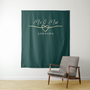 Mr and Mrs Emerald Green Wedding Backdrop  Tapestry