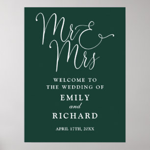 Mr And Mrs Emerald Green Wedding Welcome Sign