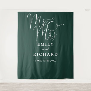 Mr And Mrs Emerald Wedding Photo Backdrop Tapestry