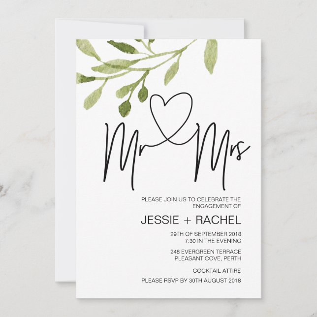 Mr And Mrs Engagement Party Eucalyptus Invitations (Front)