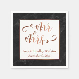 "Mr and Mrs" Faux Copper Script over Black Marble Napkin