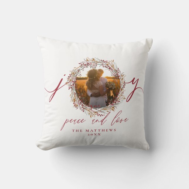 Mr and Mrs First Christmas Photo Wedding Keepsake Cushion (Front)