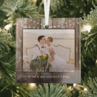 Mr and Mrs First Christmas Rustic Wood and Lights