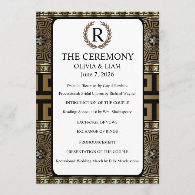 Mr. and Mrs. Formal Classical Grecian Key of Life Programme (Front)