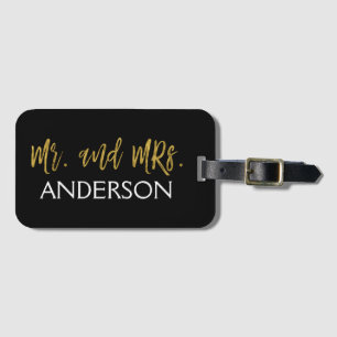 Mr. and Mrs. Gold Foil Luggage Bag Tag