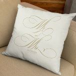 Mr and Mrs gold script personalised wedding cream Cushion<br><div class="desc">Elegant classic faux gold script Mr. and Mrs. wedding cream ivory pillow personalised with last name and wedding date.</div>