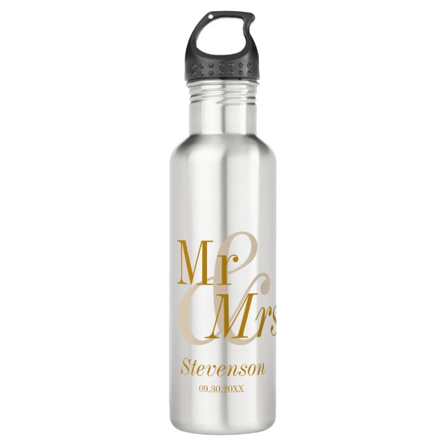 Mr and Mrs Gold Script Wedding Gift 710 Ml Water Bottle (Front)