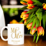 Mr and Mrs Gold Script Wedding Gift Coffee Mug<br><div class="desc">Mr and Mrs Gold Script Wedding Gift Coffee Mug. Perfect gift for your favourite newly weds or couple. Easy to customise. Get yours today!</div>