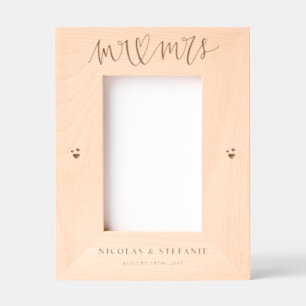 Mr. and Mrs. Heart Calligraphy Wedding Photo Etched Frames