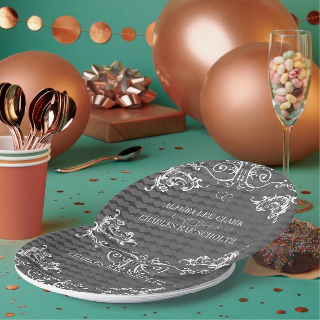 Mr. and Mrs. Heart Pattern Chalkboard Style Paper Plate (Multi)