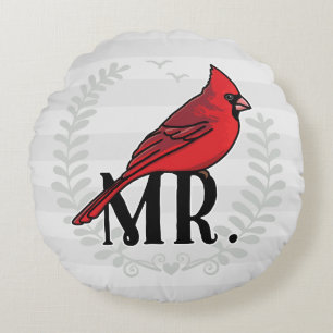 Mr and Mrs His and Hers Mr. Cardinal Round Cushion