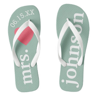 Mr. and Mrs. Honeymoon Heart - Teal pink Jandals