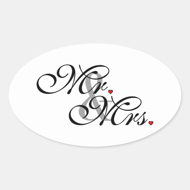 Mr. and Mrs. Husband Wife His Her Newly Weds Oval Sticker (Front)