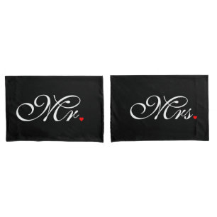 Mr. and Mrs. Husband Wife His Hers Newly Weds Pillowcase