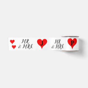 Mr. and Mrs. Initials Red Hearts 3" Satin Ribbon
