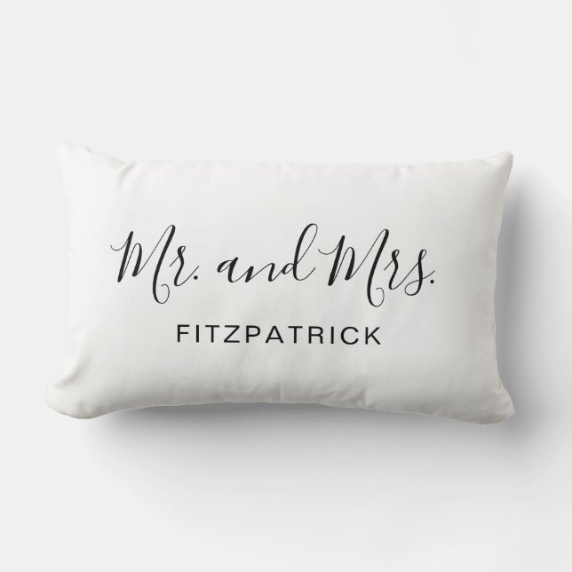 Mr and Mrs Last Name Elegant Newlywed Wedding Lumbar Cushion (Front)