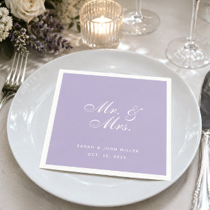 Mr. and Mrs. Lavender Wedding Purple White Script Napkin