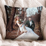 Mr. and Mrs. Love Wedding Photo Cushion<br><div class="desc">Celebrate your love with our Mr. and Mrs. Love Wedding Photo Throw Pillow, featuring two personalised photos and an elegant design. This custom pillow is perfect for newlyweds or a wedding anniversary, showcasing your favourite wedding moments and adding a special touch to your home décor!</div>