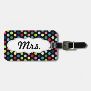Mr and Mrs luggage tag - hers- colourful polka dot