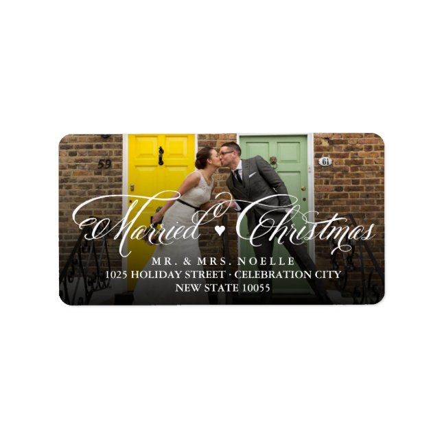 Mr And Mrs Married First Christmas Photo Wedding Label (Front)