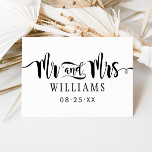 Mr and Mrs Modern Black Handwritten Script Wedding Thank You Card