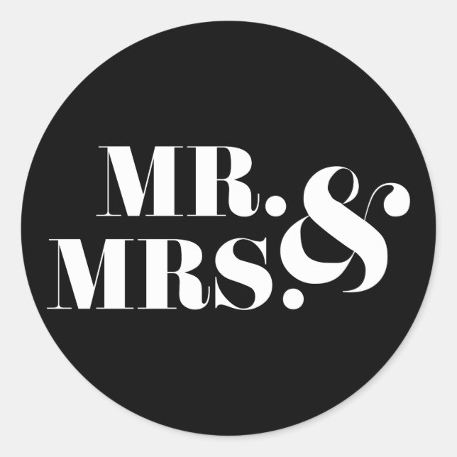 Mr and Mrs Modern Bold Wedding Favour Sticker (Front)