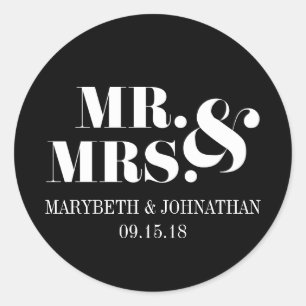 Mr and Mrs Modern Bold Wedding Favour Sticker
