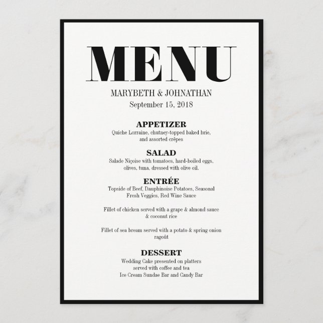 Mr and Mrs Modern Bold Wedding Menu Card (Front)