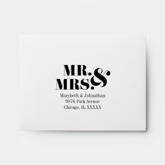 Mr and Mrs Modern Bold Wedding RSVP Envelope (Front)