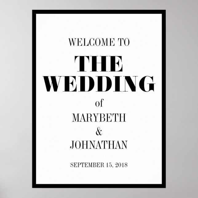 Mr and Mrs Modern Bold Wedding Welcome Poster (Front)