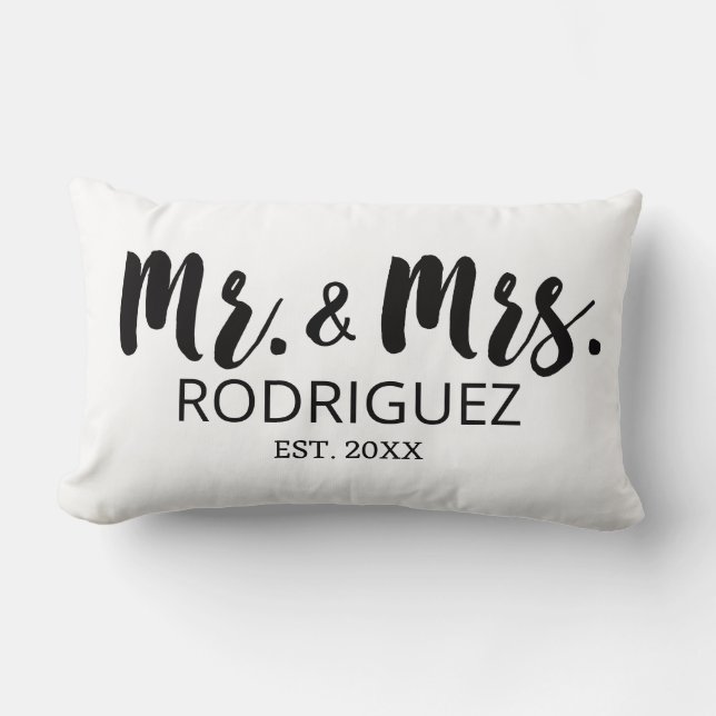 Mr and Mrs Modern Brush Font Wedding Anniversary Lumbar Cushion (Front)