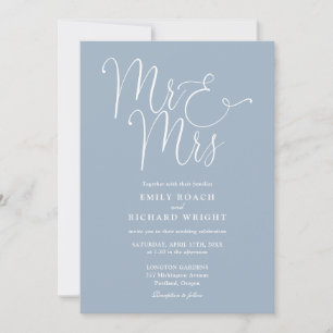 Mr And Mrs Modern QR Code Dusty Blue Wedding Invitation