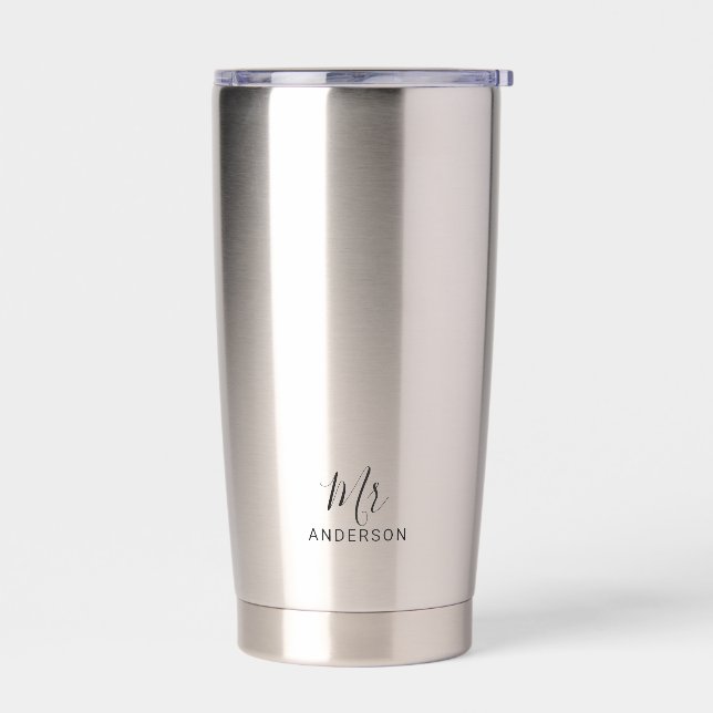 Mr and Mrs | Modern Script Personalised Insulated Tumbler (Left)