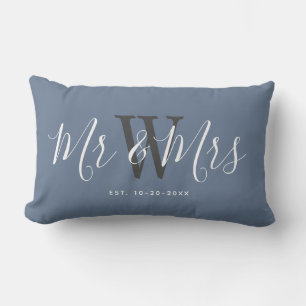 Mr And Mrs Modern Script Typography Personalised  Lumbar Cushion