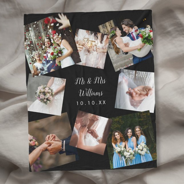 Mr And Mrs Modern Wedding Photo Collage Fleece Blanket (Mr And Mrs Modern Wedding Photo Collage Fleece Blanket)