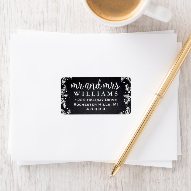 Mr and Mrs Monogram Black Holiday Return Address Label (Insitu)