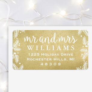 Mr and Mrs Monogram Gold Holiday Address Label